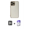 MARSİLYAN™- iPhone 15 Pro Max Kılıf Yankı Serisi - Siyah Bilvis 5in1 3D Magic Cam Ekran Koruyucu + Gri PVD Metal Kamera Lens