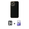 MARSİLYAN™- iPhone 15 Pro Max Kılıf Yankı Serisi - Siyah Bilvis 5in1 5D Magic Hayalet Cam Ekran Koruyucu + PVD Metal Kamera Lens - LT