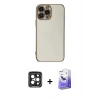 MARSİLYAN™- iPhone 15 Pro Max Kılıf Yankı Serisi - Siyah Bilvis 5in1 5D Magic Hayalet Cam Ekran Koruyucu + PVD Metal Kamera Lens - SH