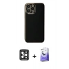 MARSİLYAN™- iPhone 15 Pro Max Kılıf Yankı Serisi - Siyah Bilvis 5in1 5D Magic Hayalet Cam Ekran Koruyucu + PVD Metal Kamera Lens - SH