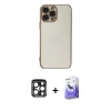 MARSİLYAN™- iPhone 15 Pro Max Kılıf Yankı Serisi - Siyah Bilvis 5in1 5D Magic Hayalet Cam Ekran Koruyucu + PVD Metal Kamera Lens - LT