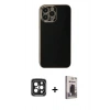 MARSİLYAN™- iPhone 15 Pro Max Kılıf Yankı Serisi - Siyah Bilvis Hayalet Cam Ekran Koruyucu + PVD Metal Kamera Lens - SH