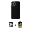 MARSİLYAN™- iPhone 15 Pro Max Kılıf Yankı Serisi - Siyah Buffer Cam Ekran Koruyucu + PVD Metal Kamera Lens - GS