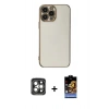 MARSİLYAN™- iPhone 15 Pro Max Kılıf Yankı Serisi - Siyah Buffer Hayalet Cam Ekran Koruyucu + PVD Metal Kamera Lens - GI