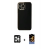 MARSİLYAN™- iPhone 15 Pro Max Kılıf Yankı Serisi - Siyah Buffer Hayalet Cam Ekran Koruyucu + PVD Metal Kamera Lens - GI