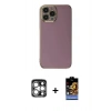 MARSİLYAN™- iPhone 15 Pro Max Kılıf Yankı Serisi - Siyah Buffer Hayalet Cam Ekran Koruyucu + Gümüş PVD Metal Kamera Lens