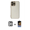 MARSİLYAN™- iPhone 15 Pro Max Kılıf Yankı Serisi - Siyah Buffer Hayalet Cam Ekran Koruyucu + Gümüş PVD Metal Kamera Lens