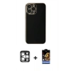 MARSİLYAN™- iPhone 15 Pro Max Kılıf Yankı Serisi - Siyah Buffer Hayalet Cam Ekran Koruyucu + Gümüş PVD Metal Kamera Lens