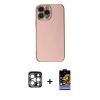 MARSİLYAN™- iPhone 15 Pro Max Kılıf Yankı Serisi - Siyah Buffer Hayalet Cam Ekran Koruyucu + Gümüş PVD Metal Kamera Lens