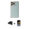 MARSİLYAN™- iPhone 15 Pro Max Kılıf Yankı Serisi - Siyah Buffer Hayalet Cam Ekran Koruyucu + Lacivert Raze Metal Kamera Lens