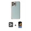 MARSİLYAN™- iPhone 15 Pro Max Kılıf Yankı Serisi - Siyah Buffer Hayalet Cam Ekran Koruyucu + PVD Metal Kamera Lens - SH