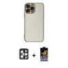 MARSİLYAN™- iPhone 15 Pro Max Kılıf Yankı Serisi - Siyah Buffer Hayalet Cam Ekran Koruyucu + PVD Metal Kamera Lens - LT