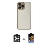 MARSİLYAN™- iPhone 15 Pro Max Kılıf Yankı Serisi - Siyah Buffer Hayalet Cam Ekran Koruyucu + PVD Metal Kamera Lens - TU