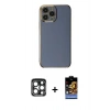 MARSİLYAN™- iPhone 15 Pro Max Kılıf Yankı Serisi - Siyah Buffer Hayalet Cam Ekran Koruyucu + PVD Metal Kamera Lens - LT