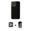 MARSİLYAN™- iPhone 15 Pro Max Kılıf Yankı Serisi - Siyah Buffer Hayalet Cam Ekran Koruyucu + PVD Metal Kamera Lens - SH