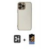 MARSİLYAN™- iPhone 15 Pro Max Kılıf Yankı Serisi - Siyah Buffer Hayalet Cam Ekran Koruyucu + PVD Metal Kamera Lens - SH