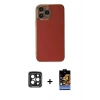 MARSİLYAN™- iPhone 15 Pro Max Kılıf Yankı Serisi - Siyah Buffer Hayalet Cam Ekran Koruyucu + PVD Metal Kamera Lens - SH