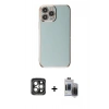 MARSİLYAN™- iPhone 15 Pro Max Kılıf Yankı Serisi - Siyah Vanessa Magic Hayalet Cam + Gri PVD Metal Kamera Lens