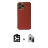 MARSİLYAN™- iPhone 15 Pro Max Kılıf Yankı Serisi - Siyah Vanessa Magic Hayalet Cam + Turuncu PVD Metal Kamera Lens