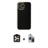 MARSİLYAN™- iPhone 15 Pro Max Kılıf Yankı Serisi - Siyah Vanessa Magic Hayalet Cam + Turuncu PVD Metal Kamera Lens