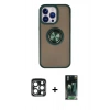 MARSİLYAN™- iPhone 15 Pro Max Kılıf Yörünge Çizgi - Şeffaf 360 Full Body Arka Koruyucu + PVD Metal Kamera Lens - LT