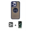 MARSİLYAN™- iPhone 15 Pro Max Kılıf Yörünge Çizgi - Şeffaf 360 Full Body Arka Koruyucu + PVD Metal Kamera Lens - LT