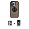MARSİLYAN™- iPhone 15 Pro Max Kılıf Yörünge Çizgi - Siyah 360 Mat Full Body Arka Koruyucu + PVD Metal Kamera Lens - GS
