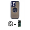 MARSİLYAN™- iPhone 15 Pro Max Kılıf Yörünge Çizgi - Siyah 360 Mat Full Body Arka Koruyucu + PVD Metal Kamera Lens - GS