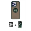MARSİLYAN™- iPhone 15 Pro Max Kılıf Yörünge Çizgi - Siyah 360 Mat Full Body Arka Koruyucu + PVD Metal Kamera Lens - GS