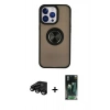 MARSİLYAN™- iPhone 15 Pro Max Kılıf Yörünge Çizgi - Siyah 360 Mat Full Body Arka Koruyucu + Raze Metal Kamera Lens - SH