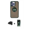 MARSİLYAN™- iPhone 15 Pro Max Kılıf Yörünge Çizgi - Siyah 360 Mat Full Body Arka Koruyucu + Raze Metal Kamera Lens - SH