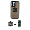 MARSİLYAN™- iPhone 15 Pro Max Kılıf Yörünge Çizgi - Siyah 360 Mat Full Body Arka Koruyucu + PVD Metal Kamera Lens - TU