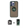 MARSİLYAN™- iPhone 15 Pro Max Kılıf Yörünge Çizgi - Siyah 360 Mat Full Body Arka Koruyucu + PVD Metal Kamera Lens - TU