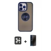 MARSİLYAN™- iPhone 15 Pro Max Kılıf Yörünge Çizgi - Siyah 3D Antistatik Hayalet Cam Ekran Koruyucu + PVD Metal Kamera Lens - GI