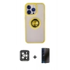 MARSİLYAN™- iPhone 15 Pro Max Kılıf Yörünge Çizgi - Siyah 3D Antistatik Hayalet Cam Ekran Koruyucu + PVD Metal Kamera Lens - GI