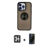 MARSİLYAN™- iPhone 15 Pro Max Kılıf Yörünge Çizgi - Siyah 3D Antistatik Hayalet Cam Ekran Koruyucu + PVD Metal Kamera Lens - GI
