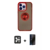 MARSİLYAN™- iPhone 15 Pro Max Kılıf Yörünge Çizgi - Siyah 3D Antistatik Hayalet Cam Ekran Koruyucu + PVD Metal Kamera Lens - GI
