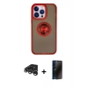 MARSİLYAN™- iPhone 15 Pro Max Kılıf Yörünge Çizgi - Siyah 3D Antistatik Hayalet Cam Ekran Koruyucu + Raze Metal Kamera Lens - GS
