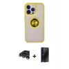 MARSİLYAN™- iPhone 15 Pro Max Kılıf Yörünge Çizgi - Siyah 3D Antistatik Hayalet Cam Ekran Koruyucu + Raze Metal Kamera Lens - GS