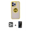 MARSİLYAN™- iPhone 15 Pro Max Kılıf Yörünge Çizgi - Siyah 3D Antistatik Hayalet Cam Ekran Koruyucu + PVD Metal Kamera Lens - LT