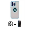 MARSİLYAN™- iPhone 15 Pro Max Kılıf Yörünge Çizgi - Siyah 3D Antistatik Hayalet Cam Ekran Koruyucu + PVD Metal Kamera Lens - LT