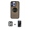 MARSİLYAN™- iPhone 15 Pro Max Kılıf Yörünge Çizgi - Siyah 3D Antistatik Hayalet Cam Ekran Koruyucu + PVD Metal Kamera Lens - LT