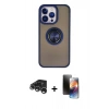 MARSİLYAN™- iPhone 15 Pro Max Kılıf Yörünge Çizgi - Siyah 3D Antistatik Mat Seramik Nano Ekran Koruyucu + Raze Metal Kamera Lens - GS