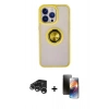 MARSİLYAN™- iPhone 15 Pro Max Kılıf Yörünge Çizgi - Siyah 3D Antistatik Mat Seramik Nano Ekran Koruyucu + Raze Metal Kamera Lens - GS