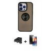 MARSİLYAN™- iPhone 15 Pro Max Kılıf Yörünge Çizgi - Siyah 3D Antistatik Mat Seramik Nano Ekran Koruyucu + Raze Metal Kamera Lens - GS