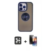 MARSİLYAN™- iPhone 15 Pro Max Kılıf Yörünge Çizgi - Siyah 3D Antistatik Mat Seramik Nano Ekran Koruyucu + PVD Metal Kamera Lens - GI