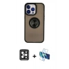 MARSİLYAN™- iPhone 15 Pro Max Kılıf Yörünge Çizgi - Siyah 3D Antistatik Seramik Nano Ekran Koruyucu + Siyah PVD Metal Kamera Lens