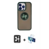 MARSİLYAN™- iPhone 15 Pro Max Kılıf Yörünge Çizgi - Siyah 3D Antistatik Seramik Nano Ekran Koruyucu + Siyah PVD Metal Kamera Lens