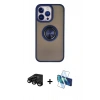 MARSİLYAN™- iPhone 15 Pro Max Kılıf Yörünge Çizgi - Siyah 3D Antistatik Seramik Nano Ekran Koruyucu + Raze Metal Kamera Lens - SH