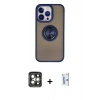 MARSİLYAN™- iPhone 15 Pro Max Kılıf Yörünge Çizgi - Siyah Bilvis 0.18mm Plus Cam Ekran Koruyucu + PVD Metal Kamera Lens - GI